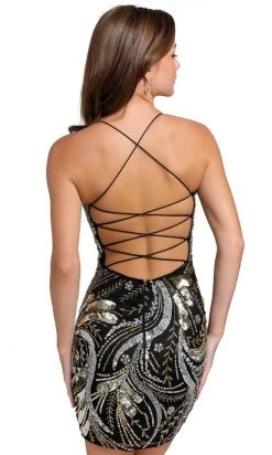 Primavera Couture 3848 - Sequin Scoop Neck Short Dress