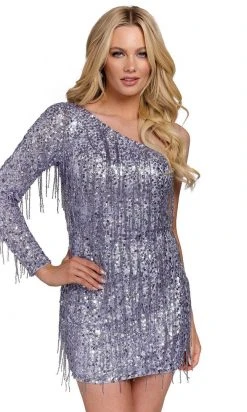 Primavera Couture 3858 - One Shoulder Fringes Cocktail Dress