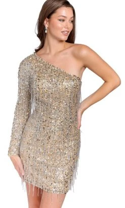 Primavera Couture 3858 - One Shoulder Fringes Cocktail Dress