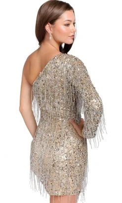 Primavera Couture 3858 - One Shoulder Fringes Cocktail Dress