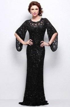 Primavera Couture - 9713 Sequined Flare Sleeve Illusion Sheath Gown