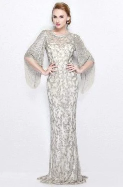 Primavera Couture - 9713 Sequined Flare Sleeve Illusion Sheath Gown