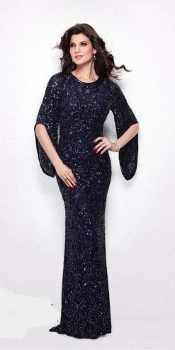 Primavera Couture - 9713 Sequined Flare Sleeve Illusion Sheath Gown
