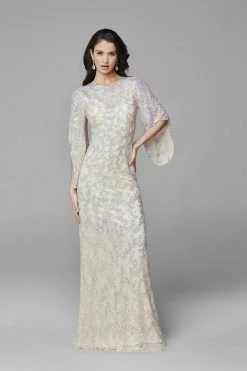 Primavera Couture - 9713 Sequined Flare Sleeve Illusion Sheath Gown