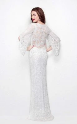 Primavera Couture - 9713 Sequined Flare Sleeve Illusion Sheath Gown