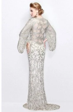 Primavera Couture - 9713 Sequined Flare Sleeve Illusion Sheath Gown