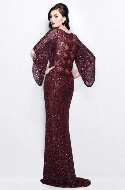 Primavera Couture - 9713 Sequined Flare Sleeve Illusion Sheath Gown