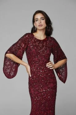 Primavera Couture - 9713 Sequined Flare Sleeve Illusion Sheath Gown