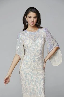 Primavera Couture - 9713 Sequined Flare Sleeve Illusion Sheath Gown