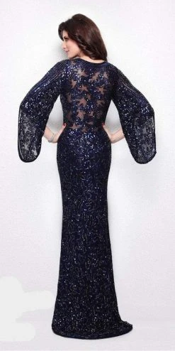 Primavera Couture - 9713 Sequined Flare Sleeve Illusion Sheath Gown