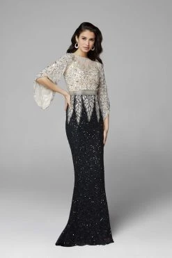 Primavera Couture - Stunning Two-Tone Sequin Embellished Long Gown With Batwing Sleeves 1424 20 Primavera Couture - Stunning Two-Tone Sequin Embellished Long Gown With Batwing Sleeves 1424