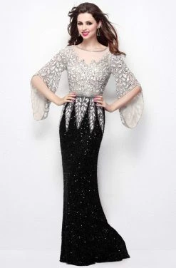 Primavera Couture - Stunning Two-Tone Sequin Embellished Long Gown With Batwing Sleeves 1424 16 Primavera Couture - Stunning Two-Tone Sequin Embellished Long Gown With Batwing Sleeves 1424