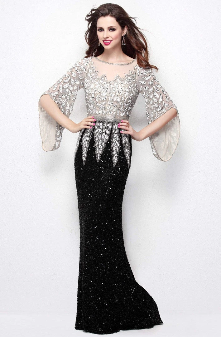 Primavera Couture - Stunning Two-Tone Sequin Embellished Long Gown With Batwing Sleeves 1424 7 Primavera Couture - Stunning Two-Tone Sequin Embellished Long Gown With Batwing Sleeves 1424