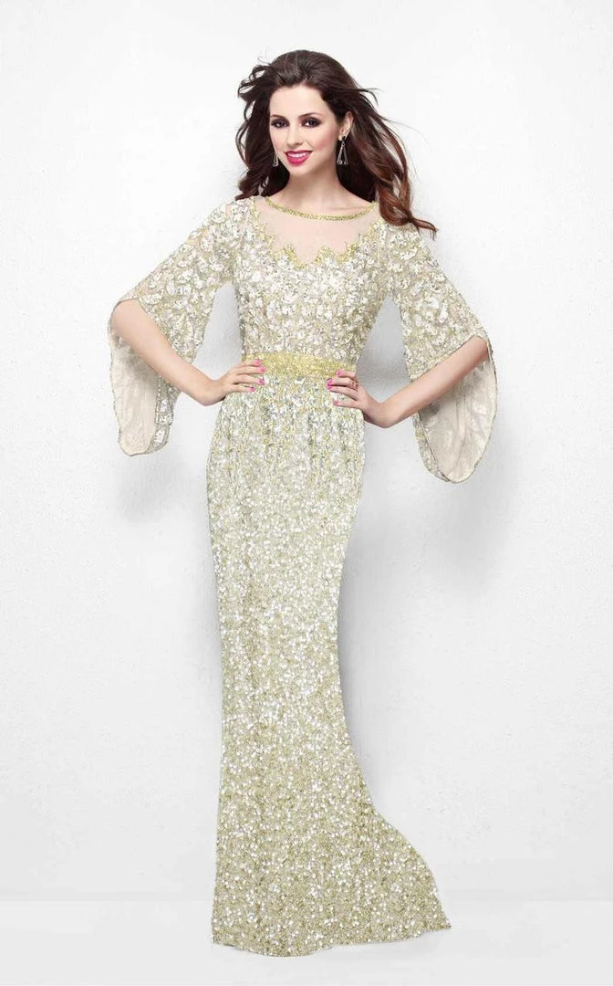 Primavera Couture - Stunning Two-Tone Sequin Embellished Long Gown With Batwing Sleeves 1424 9 Primavera Couture - Stunning Two-Tone Sequin Embellished Long Gown With Batwing Sleeves 1424