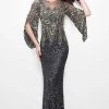 Primavera Couture - Stunning Two-Tone Sequin Embellished Long Gown With Batwing Sleeves 1424 2 Primavera Couture - Stunning Two-Tone Sequin Embellished Long Gown With Batwing Sleeves 1424