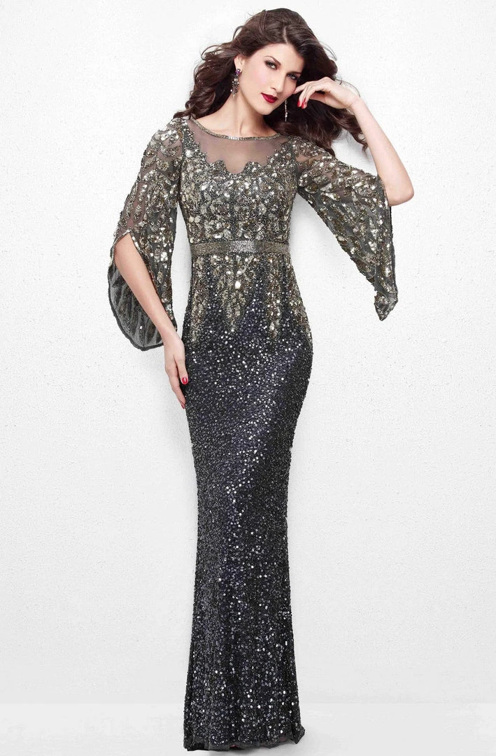 Primavera Couture - Stunning Two-Tone Sequin Embellished Long Gown With Batwing Sleeves 1424 3 Primavera Couture - Stunning Two-Tone Sequin Embellished Long Gown With Batwing Sleeves 1424