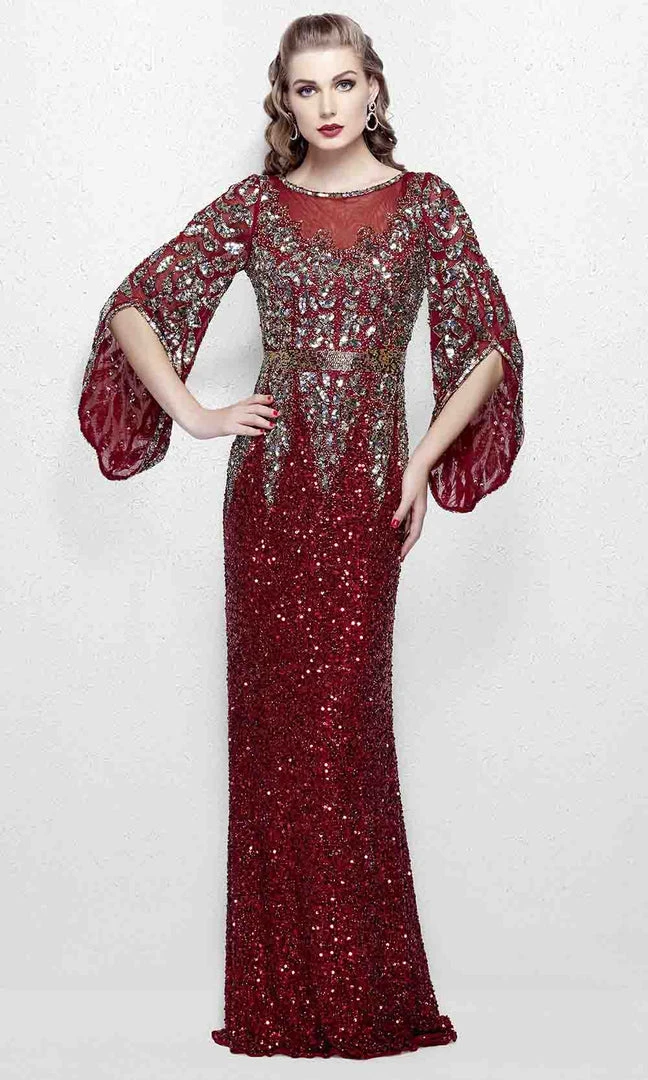 Primavera Couture - Stunning Two-Tone Sequin Embellished Long Gown With Batwing Sleeves 1424 10 Primavera Couture - Stunning Two-Tone Sequin Embellished Long Gown With Batwing Sleeves 1424