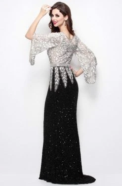 Primavera Couture - Stunning Two-Tone Sequin Embellished Long Gown With Batwing Sleeves 1424 17 Primavera Couture - Stunning Two-Tone Sequin Embellished Long Gown With Batwing Sleeves 1424