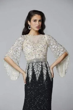 Primavera Couture - Stunning Two-Tone Sequin Embellished Long Gown With Batwing Sleeves 1424 21 Primavera Couture - Stunning Two-Tone Sequin Embellished Long Gown With Batwing Sleeves 1424