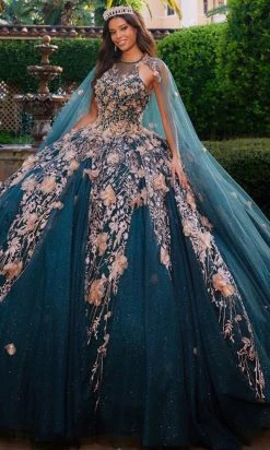Princesa By Ariana Vara PR12262 - 3D Florals And Cape Ball Gown