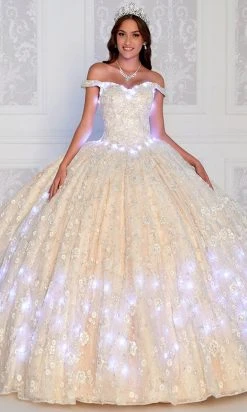 Princesa By Ariana Vara PR12266 - 3D Flowers Lighted Ball Gown
