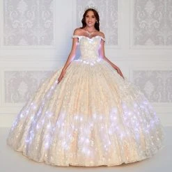 Princesa By Ariana Vara PR12266 - 3D Flowers Lighted Ball Gown