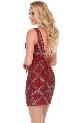 Rachel Allan - 30018 Sequined Plunging V Neck Dress