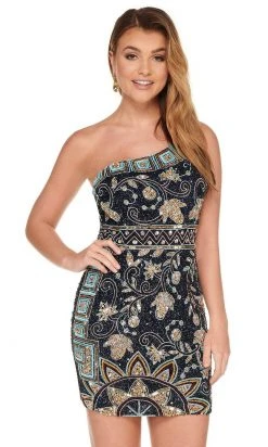 Rachel Allan - 40025 Fully Adorned One Shoulder Fitted Cocktail Dress