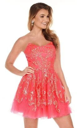 Rachel Allan - 40030 Strapless Scoop Neck Sequin Ornate Cocktail Dress