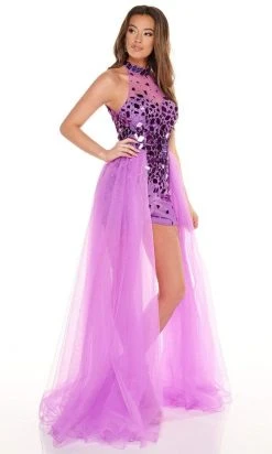 Rachel Allan - 40031 Beaded High Halter Romper With Overlay