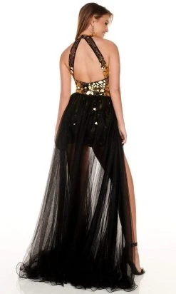 Rachel Allan - 40031 Beaded High Halter Romper With Overlay