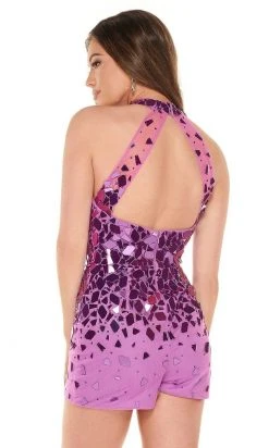 Rachel Allan - 40031 Beaded High Halter Romper With Overlay