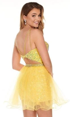 Rachel Allan - 40053 Sequined Strappy Cutout Back Romper With Skirt