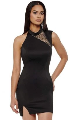 Rachel Allan - 40087 Embellished High Neck Fitted Dress