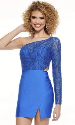 Rachel Allan - 40091 Beaded Asymmetric Neck Fitted Dress