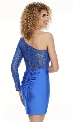 Rachel Allan - 40091 Beaded Asymmetric Neck Fitted Dress