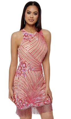 Rachel Allan - 40130 Sequined Keyhole Back Sheath Dress