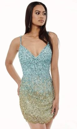 Rachel Allan - 40165 Sequined Ombre Sheath Dress