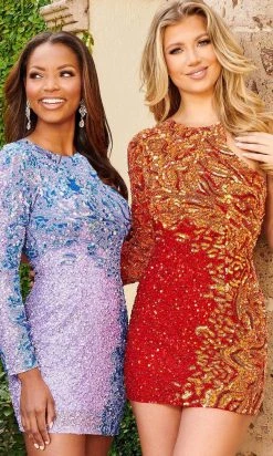 Rachel Allan 40181 - Long Sleeve Beaded Cocktail Dress