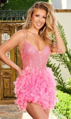 Rachel Allan 40186 - Feather Skirt Cocktail Dress