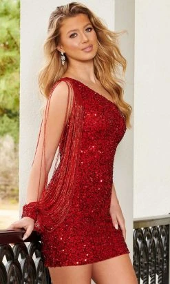 Rachel Allan 40201 - Beaded Fringe Sleeve Cocktail Dress