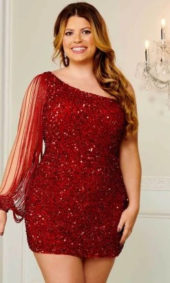 Rachel Allan 40201 - Beaded Fringe Sleeve Cocktail Dress