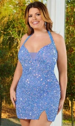 Rachel Allan 40213 - Halter V-Neck Sequin Cocktail Dress