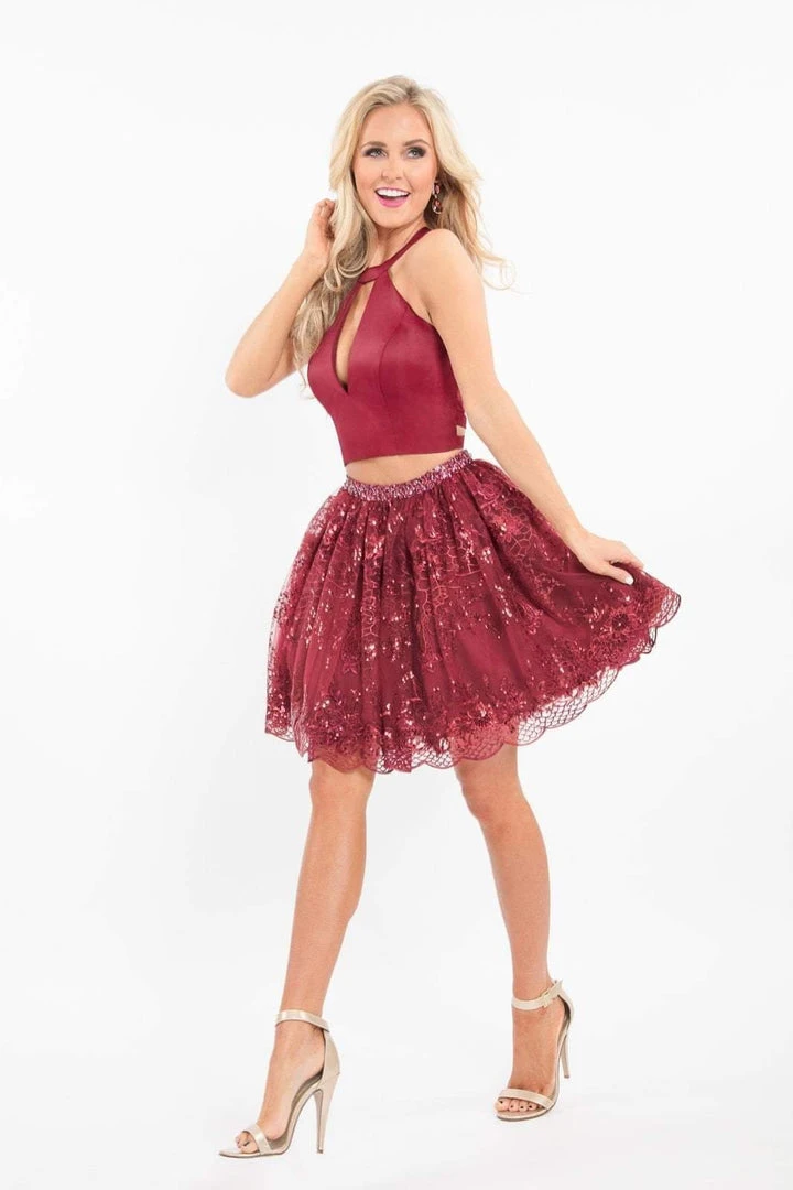 Short Dresses Rachel Allan - 4592 Two Piece Satin Halter Embroidered A-line Dress 3 Short Dresses Rachel Allan - 4592 Two Piece Satin Halter Embroidered A-line Dress