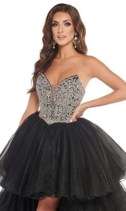 Rachel Allan - 50003 Beaded Pleated High Low Gown