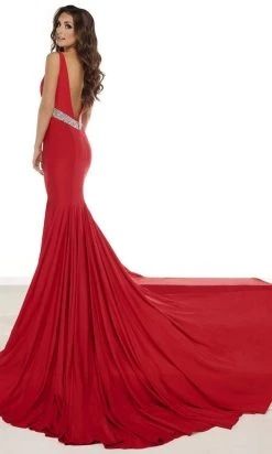 Rachel Allan - 50008 Plunging V Neck Jersey Trumpet Dress