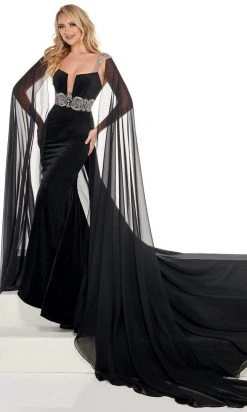 Rachel Allan - 50012 Cape Mermaid A-Line Overskirt Evening Dress