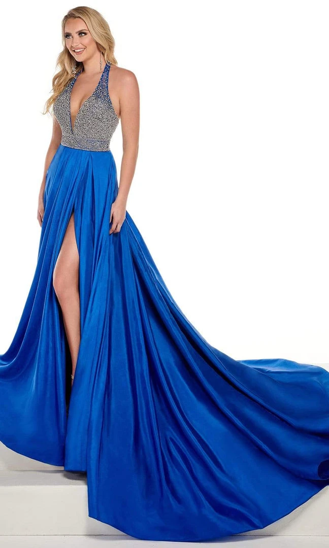 Rachel Allan - 50015 Beaded Halter A-Line Gown With Slit 3 Rachel Allan - 50015 Beaded Halter A-Line Gown With Slit