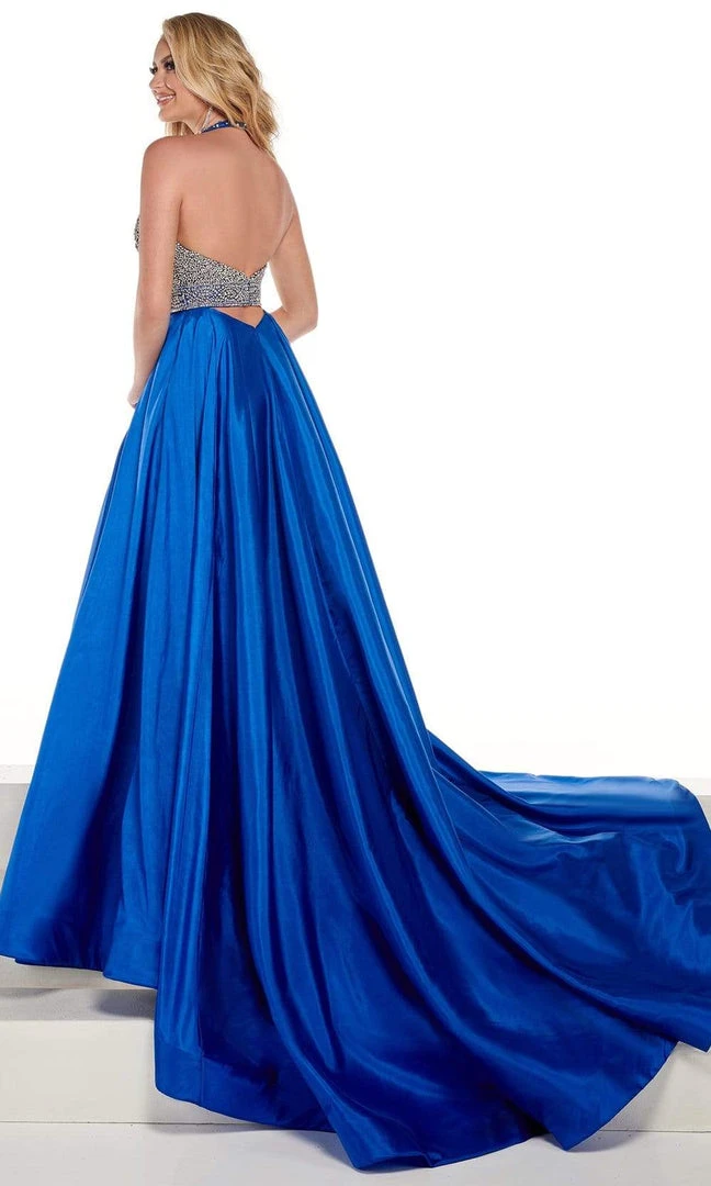 Rachel Allan - 50015 Beaded Halter A-Line Gown With Slit 4 Rachel Allan - 50015 Beaded Halter A-Line Gown With Slit