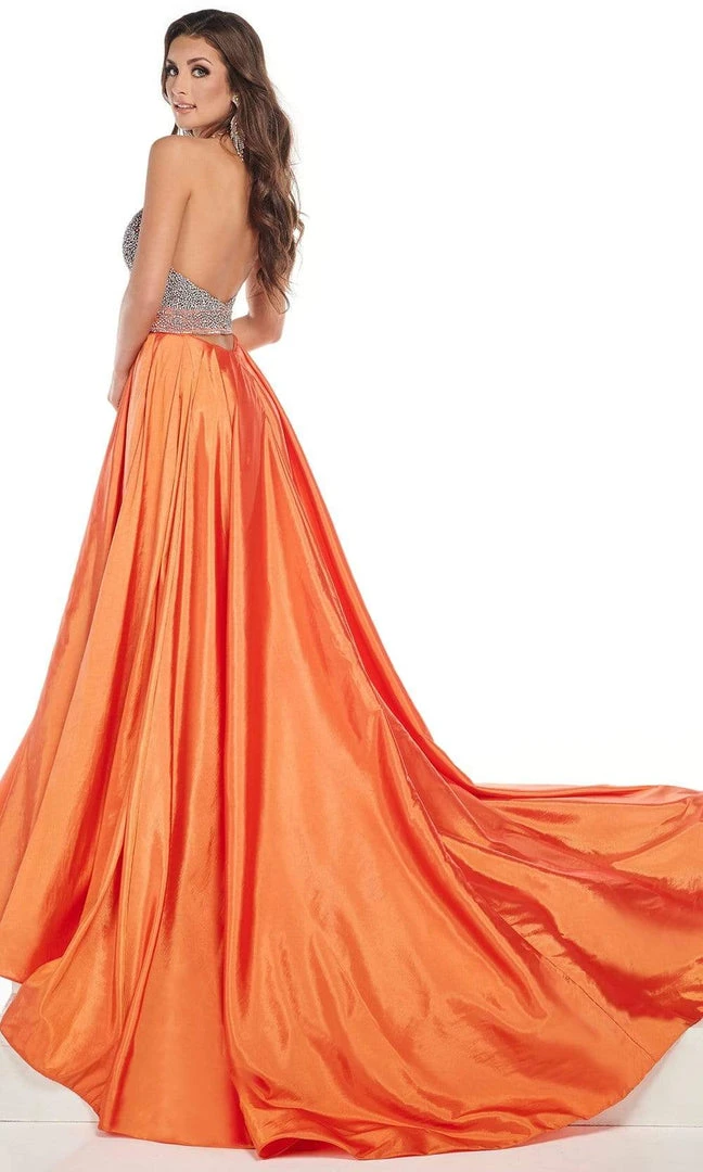 Rachel Allan - 50015 Beaded Halter A-Line Gown With Slit 7 Rachel Allan - 50015 Beaded Halter A-Line Gown With Slit